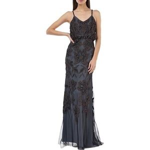 JS Collections Soutache Lace Gown Dress in Black / Dusty Lilac Size 4 NWT